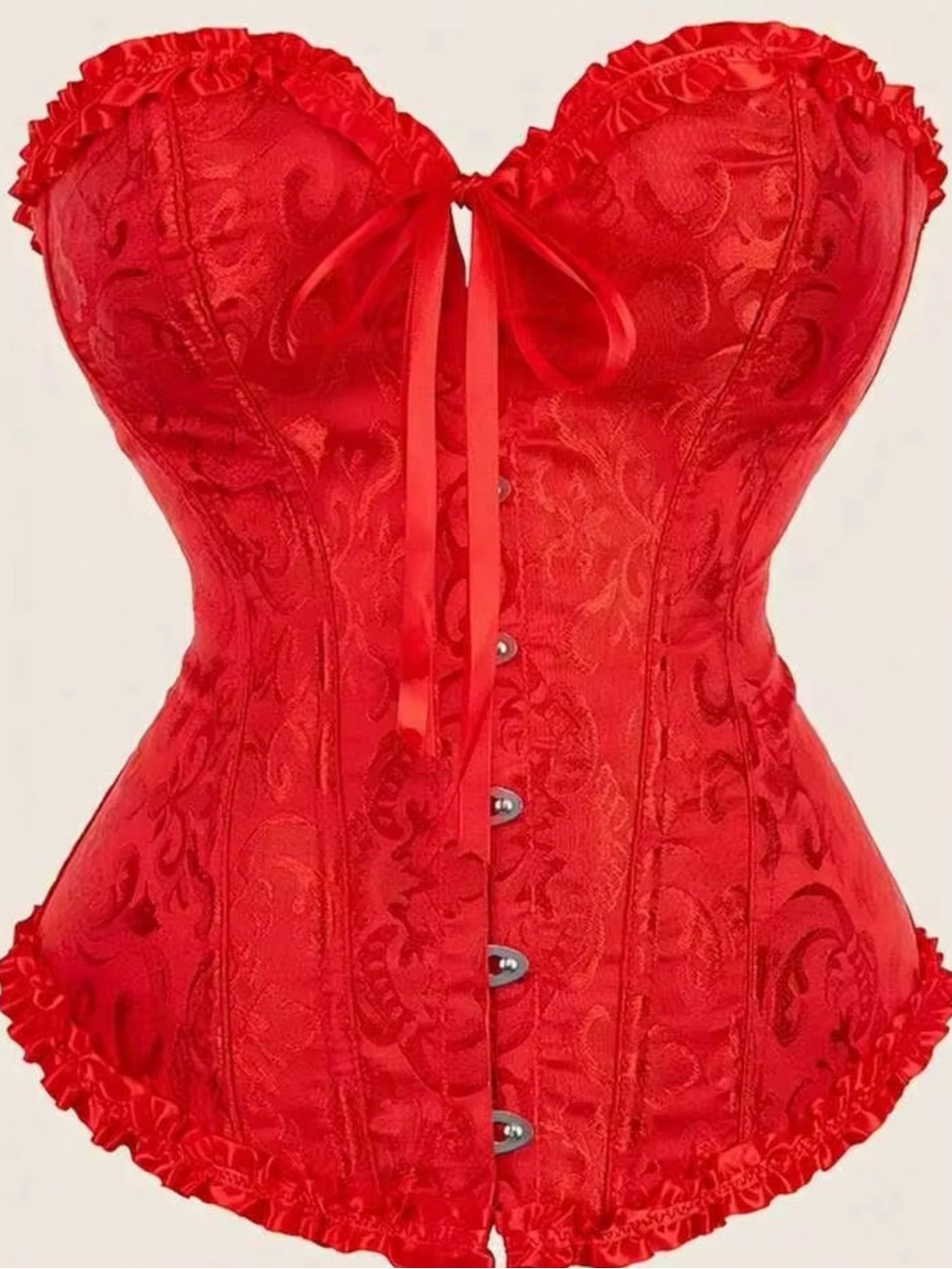 Satin Red Bustier Corset with Ribbon Tie - Women Intimates & Sleepwear